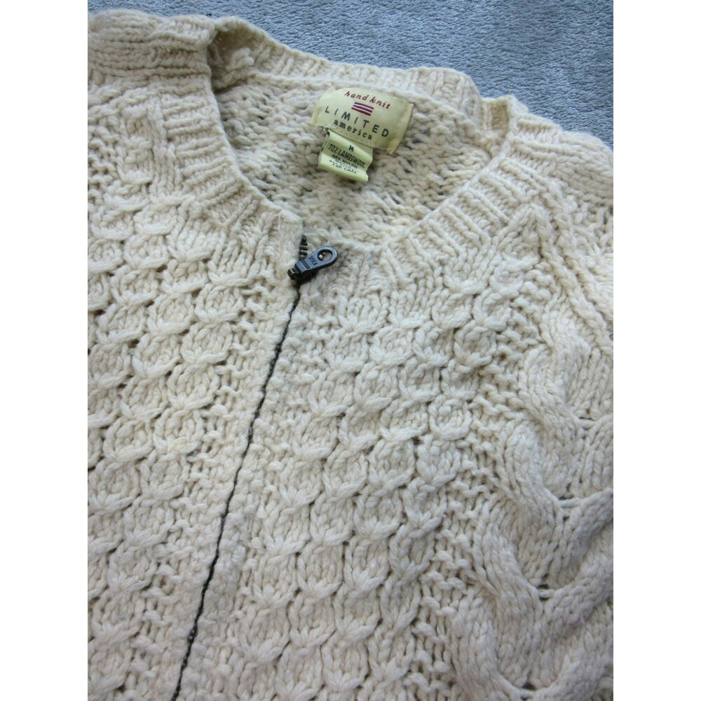 Limited America Cardigan Sweater Women’s Medium Hand Knit Wool Blend Cable Knit